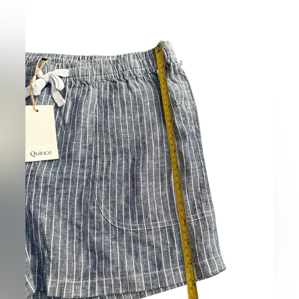 Quince Women 100% European Linen Shorts Blue Pinstripes Tie Waist - Picture 10 of 10